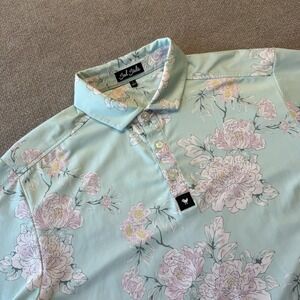 Bad‎ Birdie Polo Golf Shirt Mens L Floral Aqua Blue Green Short Sleeve